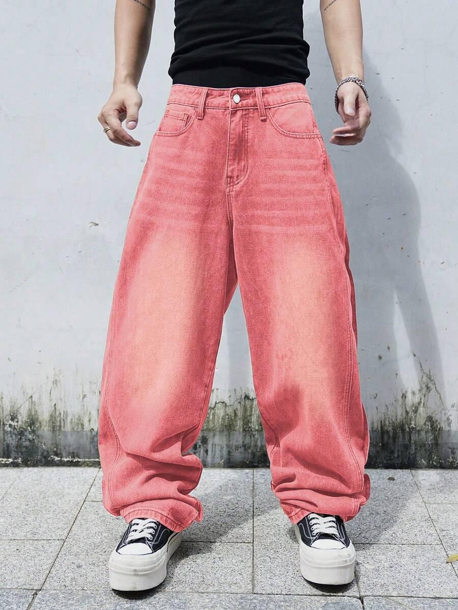 różowe spodnie jeans
