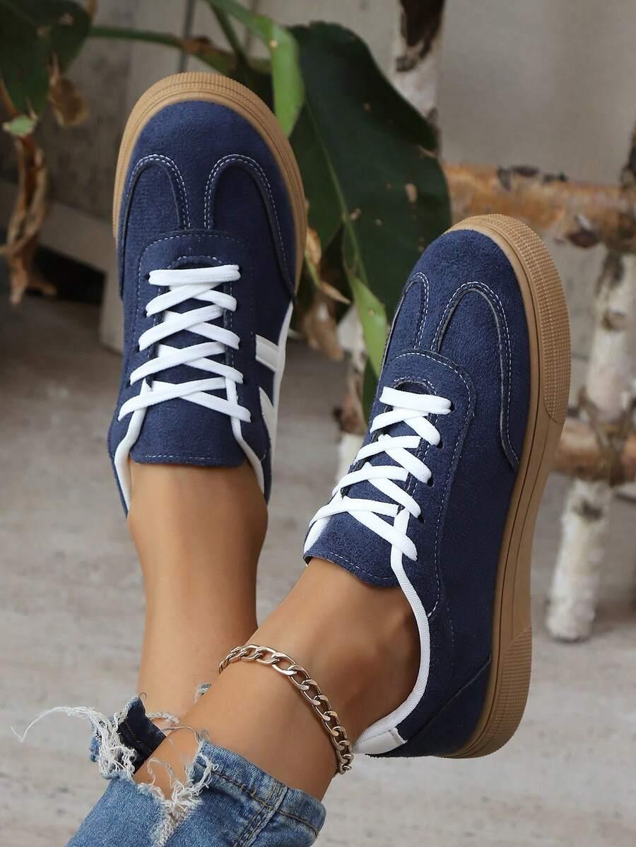 GRANATOWE SZNUROWANE BUTY SPORTOWE DAMSKIE