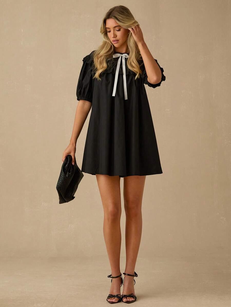 czarna mini sukienka haft