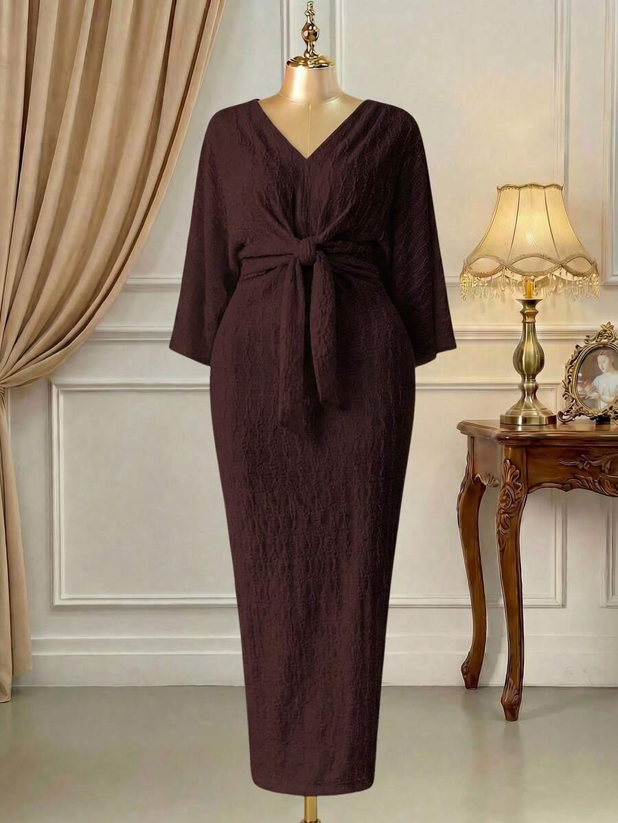 BRĄZOWA MAXI SUKIENKA 