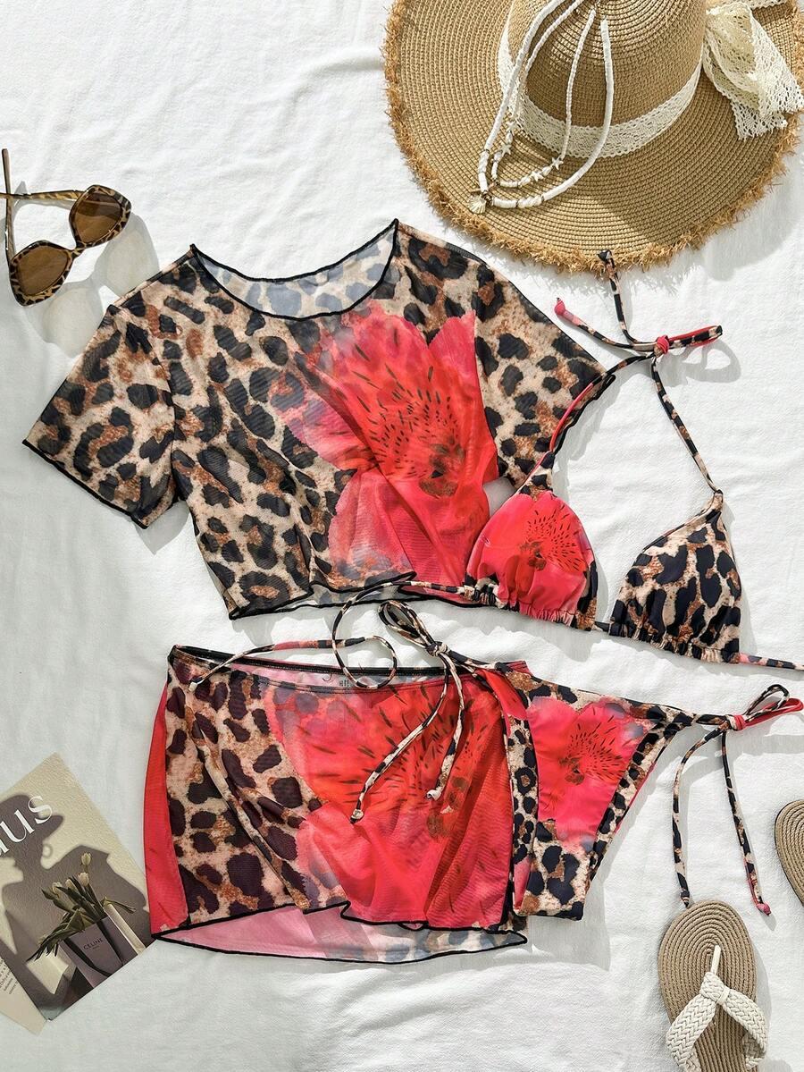 4-CZĘŚCIOWY STRÓJ KĄPIELOWY ANIMAL PRINT KOMPLET