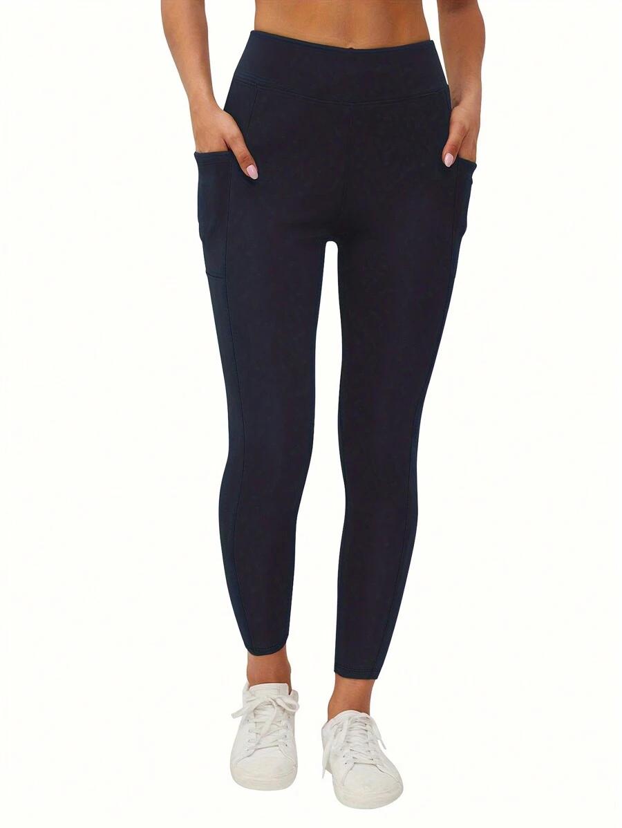 granatowe ocieplane legginsy