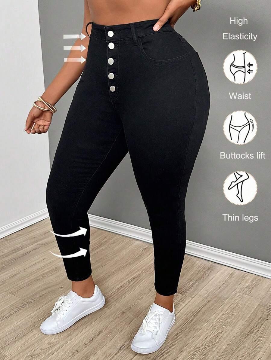 CZARNE SPODNIE JEANS GUZIKI