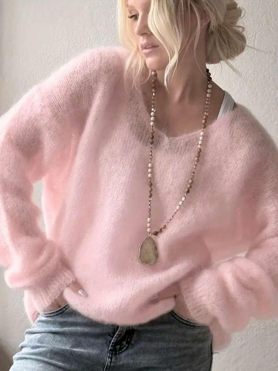 RÓŻOWY SWETER DŁUGI RĘKAW