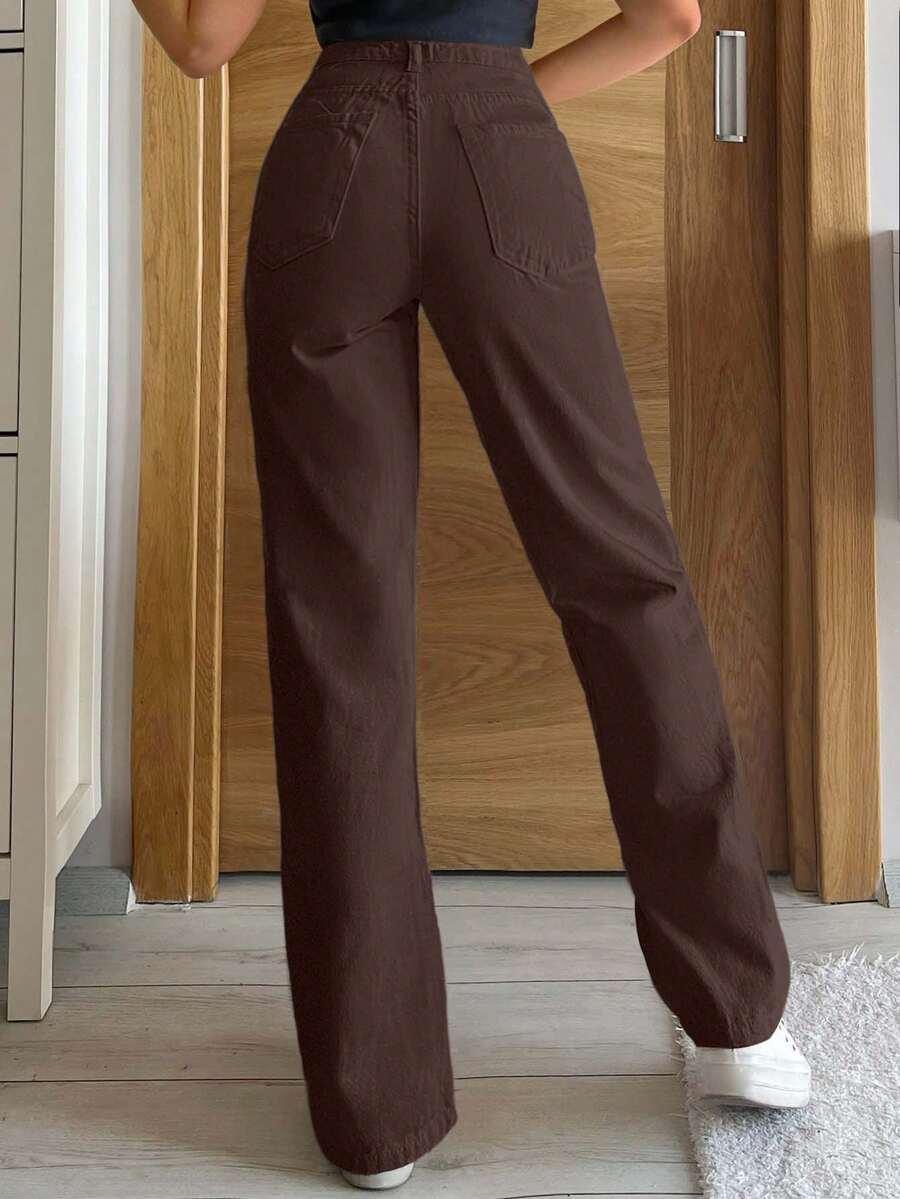 BRĄZOWE SPODNIE JEANS