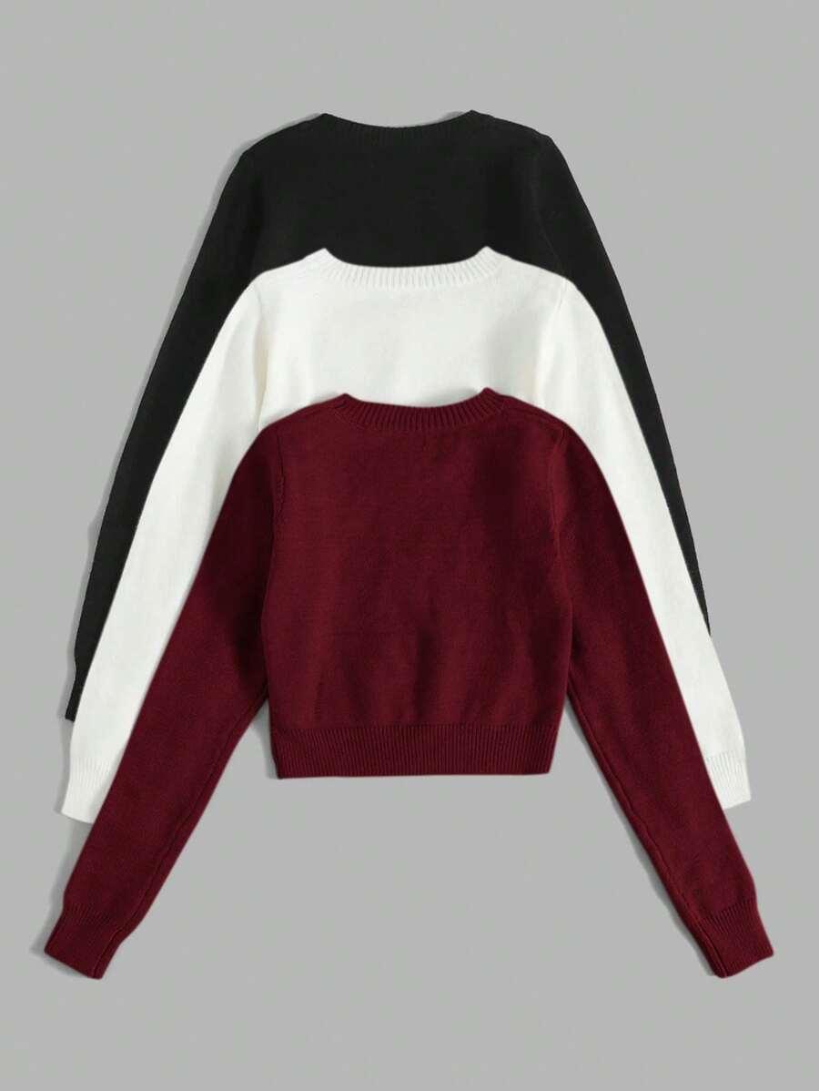 sweter okrągły dekolt 3-pack
