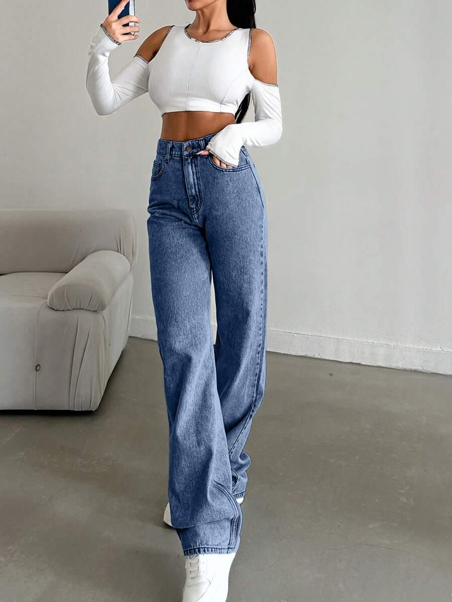 NIEBIESKIE SPODNIE JEANS WYSOKI STAN