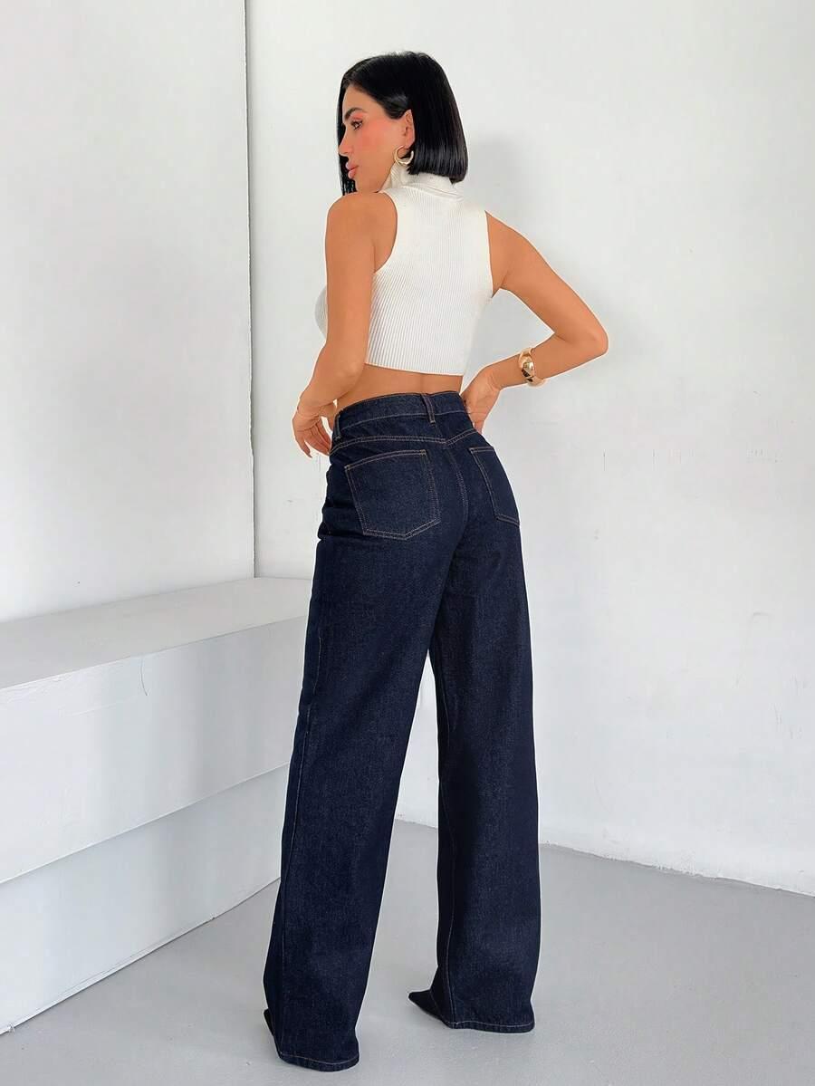 GRANATOWE SPODNIE JEANS