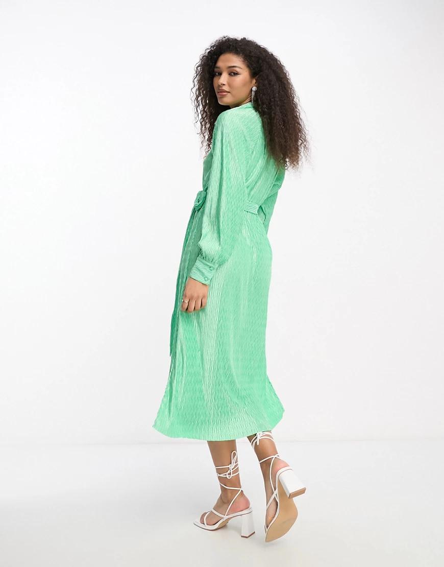 zielona midi sukienka guziki kołnierzyk tekstura