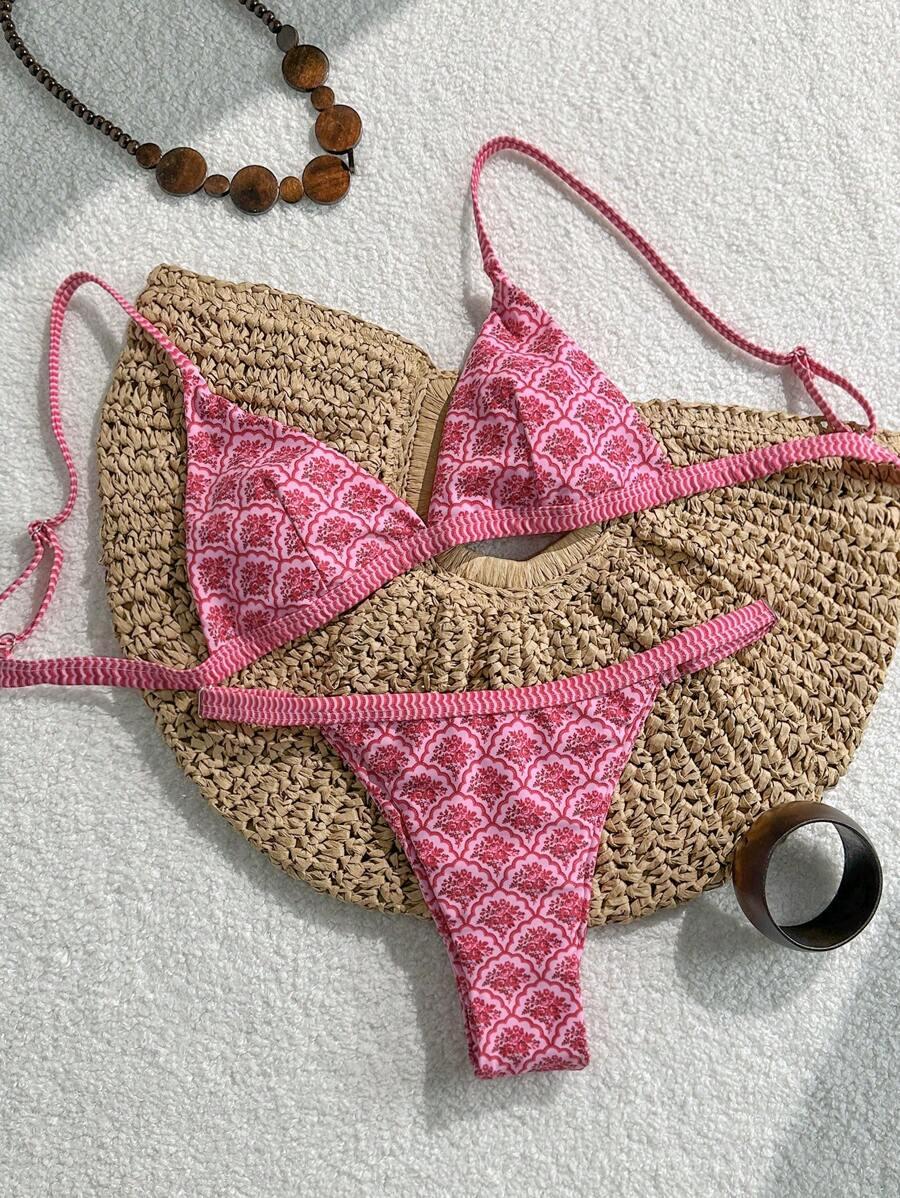 RÓŻOWY KOMPLET BIKINI PRINT