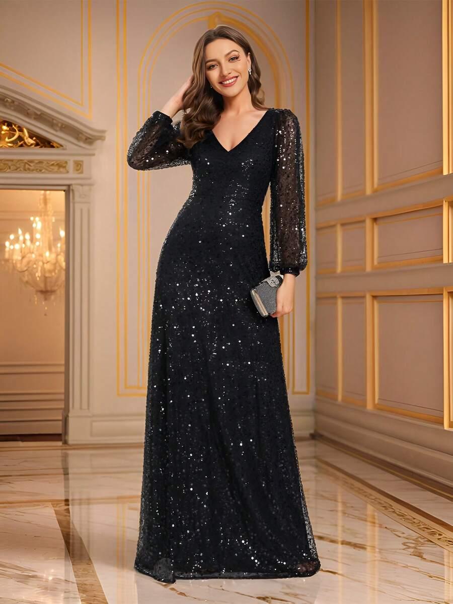 CZARNA MAXI SUKIENKA CEKINY