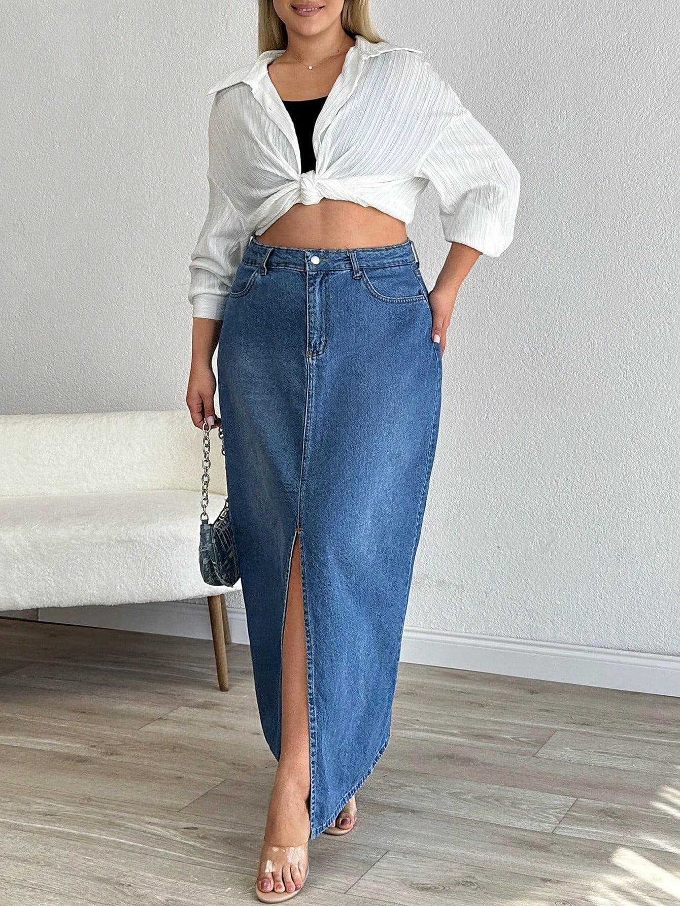 NIEBIESKA MAXI SPÓDNICA JEANS