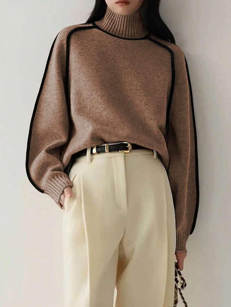 brązowy sweter golf