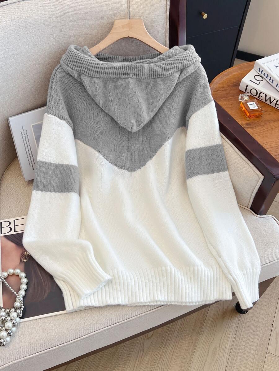 DZIANINOWY SWETER DŁUGI RĘKAW ŁĄCZENIE 