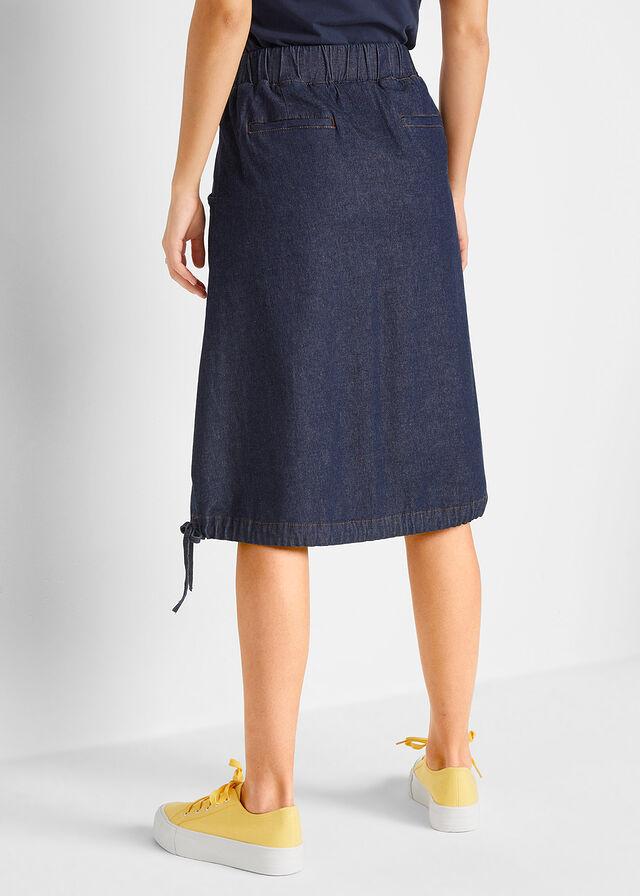 SPÓDNICA PLUS SIZE BAWEŁNIANA JEANSOWA DO POŁOWY ŁYDKI