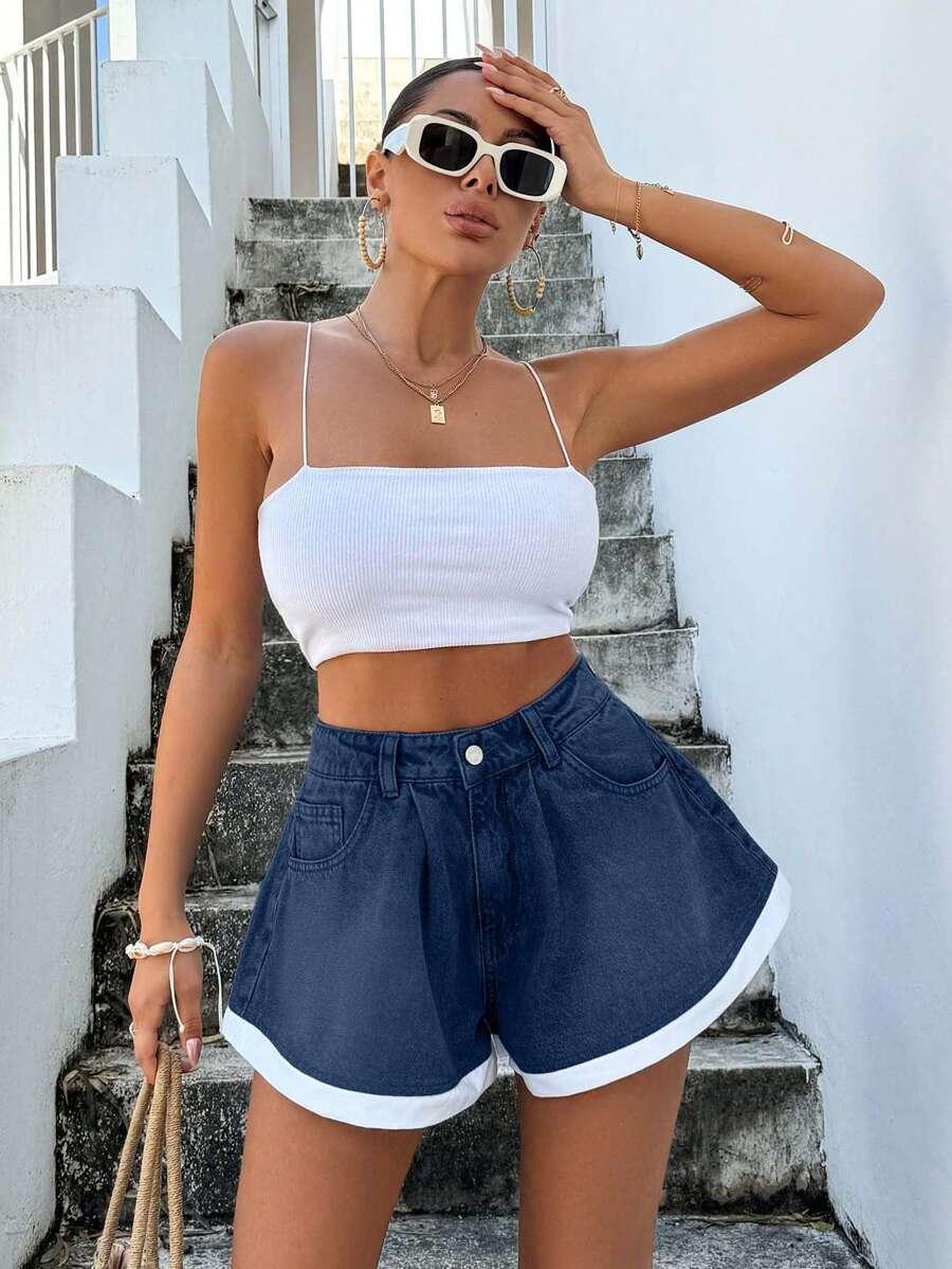 krótkie spodenki jeans kontrast