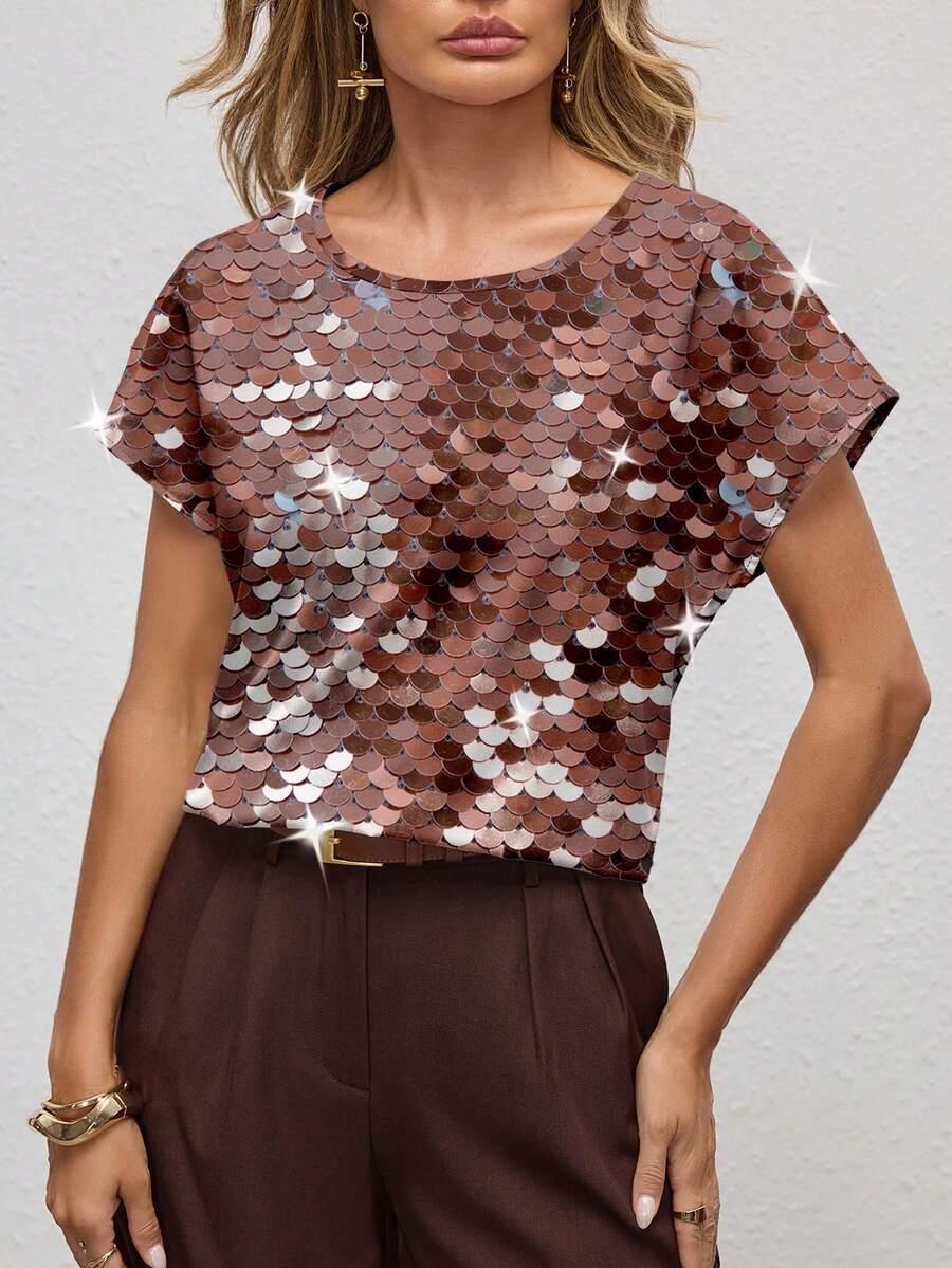 T-SHIRT DAMSKI IMITACJA CEKIN