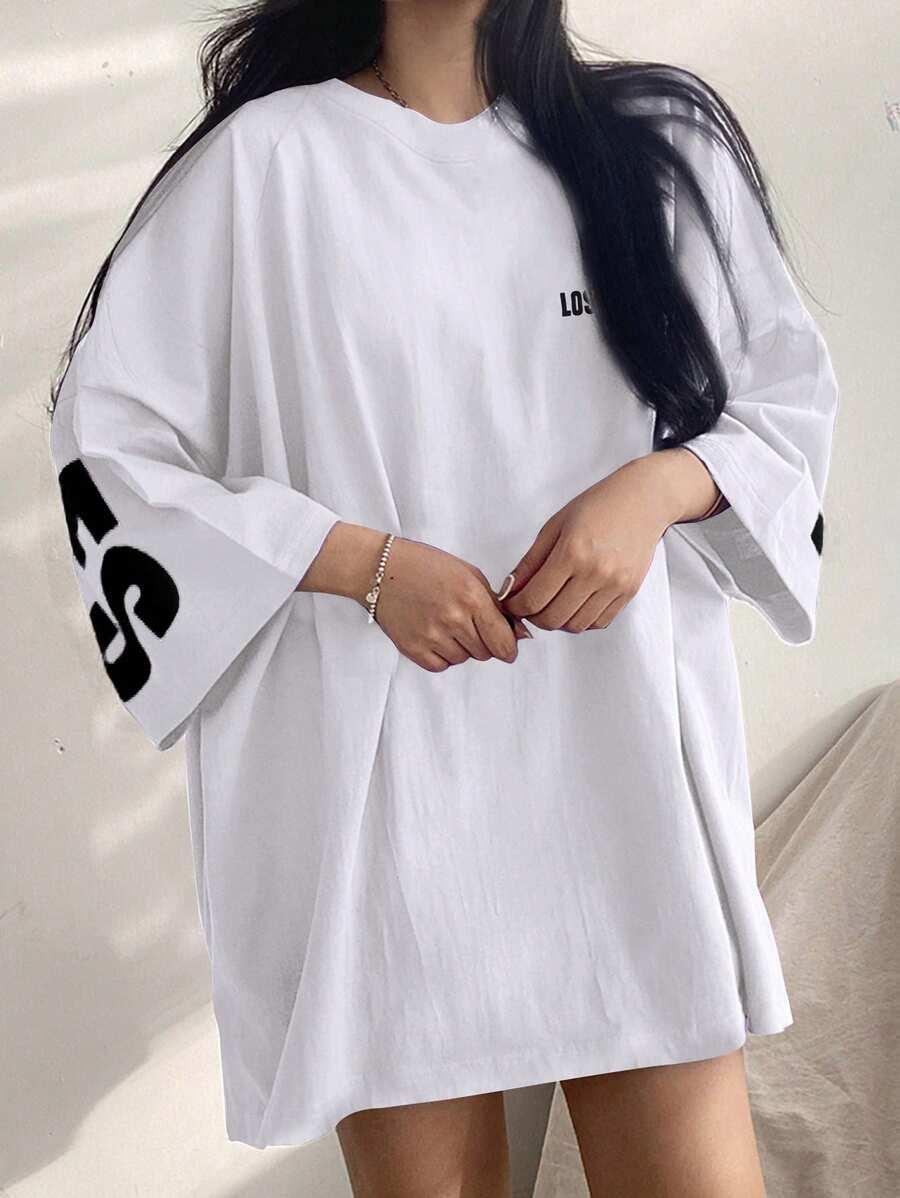 BIAŁY T-SHIRT OVERSIZE PRINT