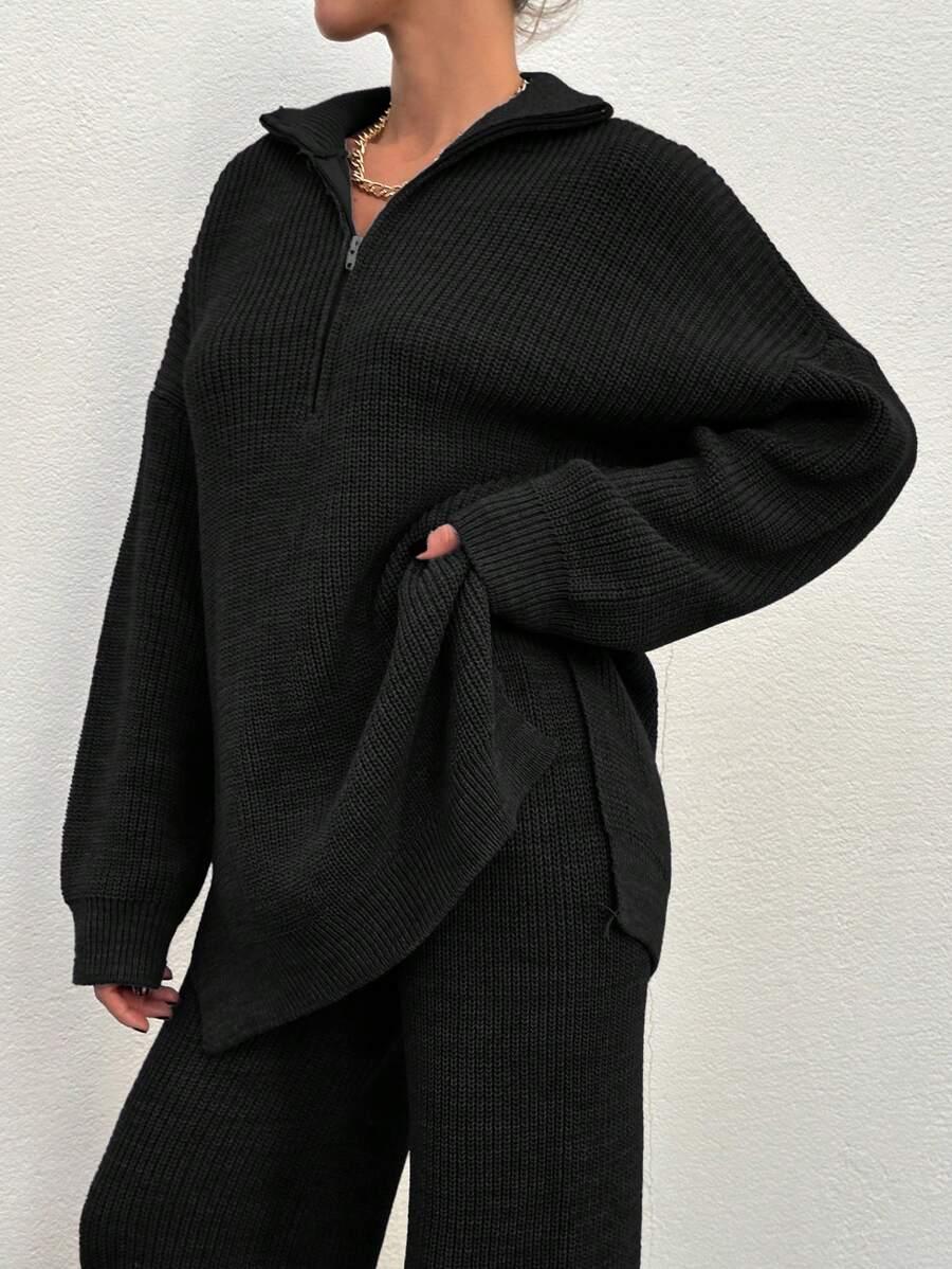 CZARNY KOMPLET SWETER SPODNIE