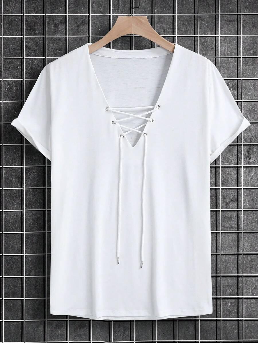 biały t-shirt v-neck