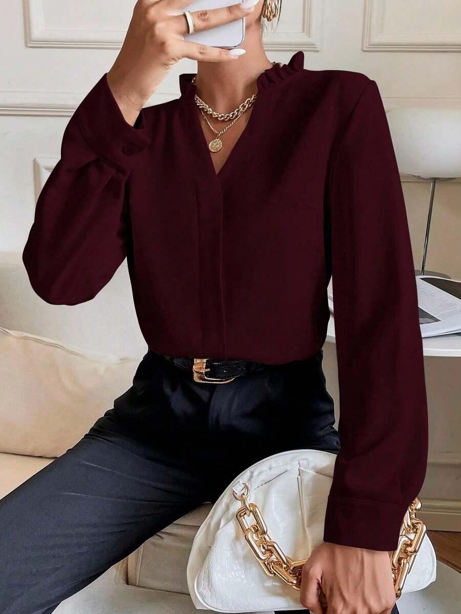 bordowa bluzka v-neck