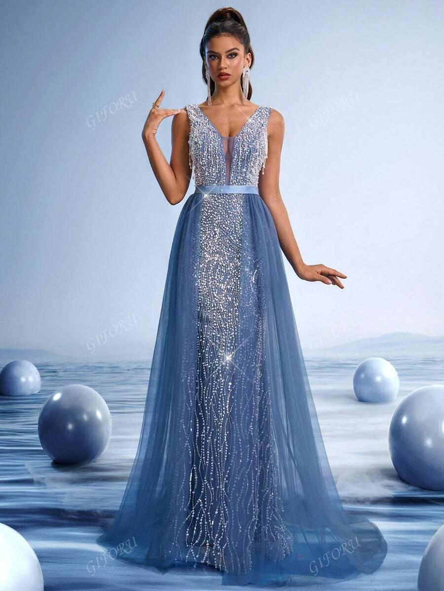 niebieska maxi sukienka 