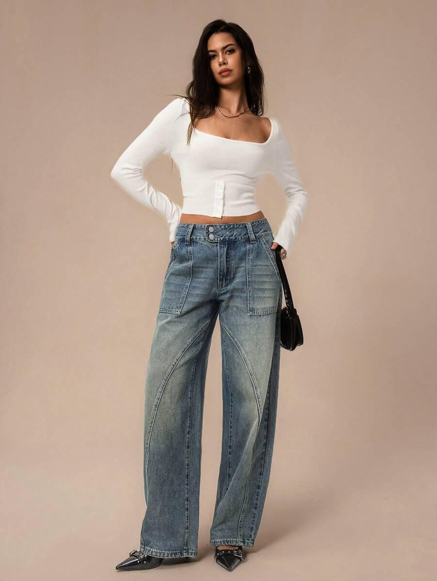 MOM JEANS DAMSKIE WYSOKI STAN BAWEŁNIANE