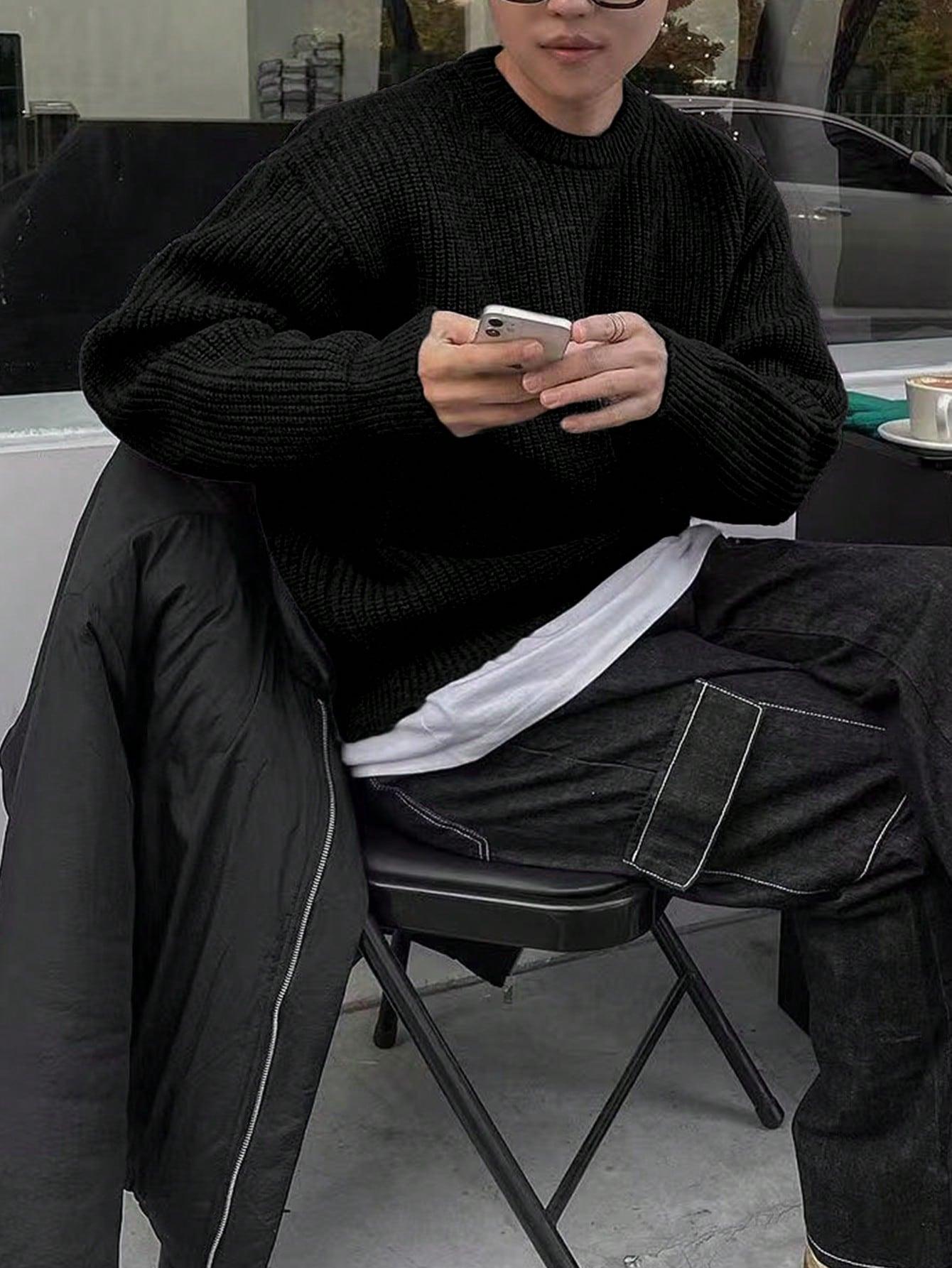 CZARNY DZIANINOWY SWETER 