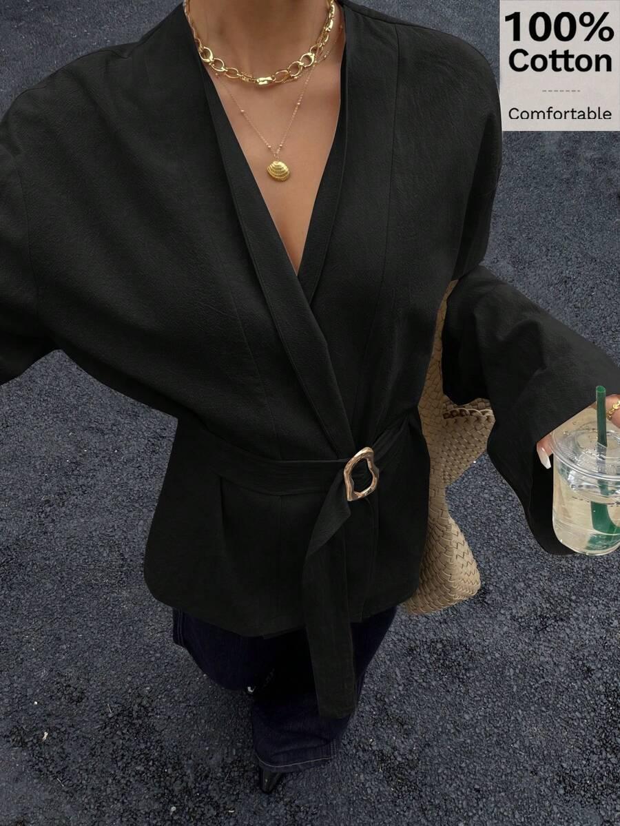 czarna koszula v-neck