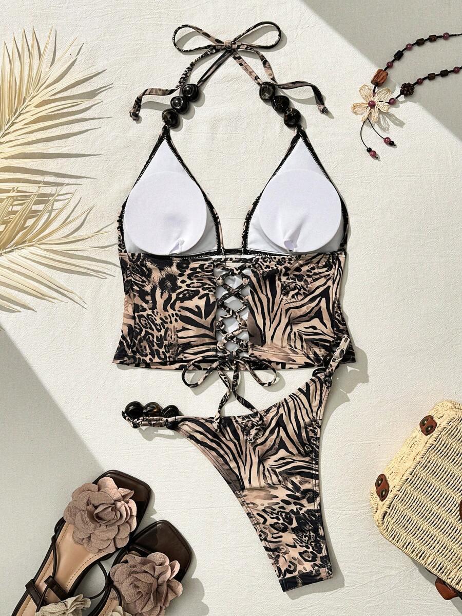 dwuczęściowy strój kąpielowy animal print