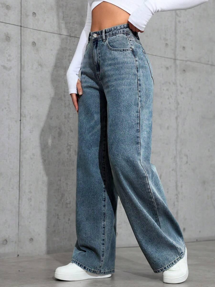 NIEBIESKIE spodnie JEANS PROSTA NOGAWKA 