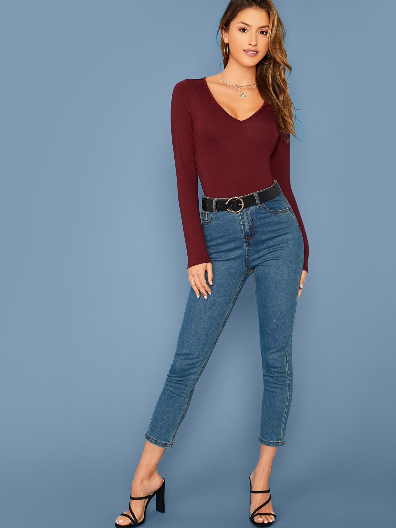 BORDOWA BLUZKA V-NECK
