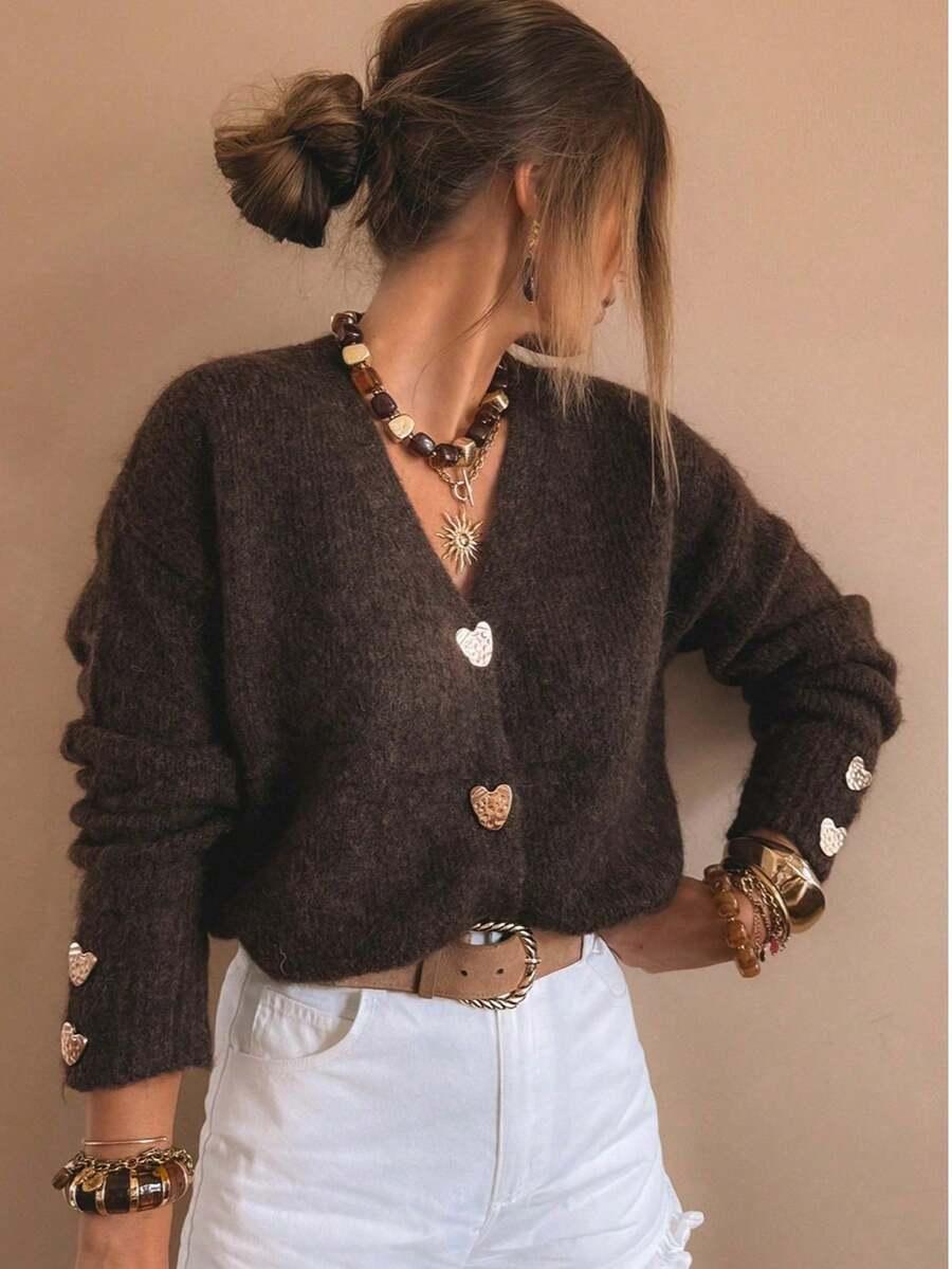 BRĄZOWY SWETER GUZIKI