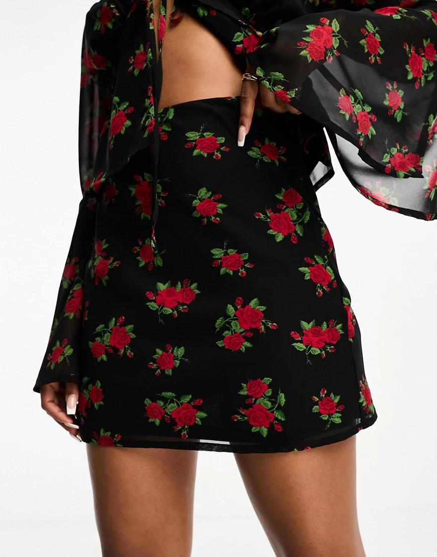 mini szyfonowa spódnica wzór kwiaty róże