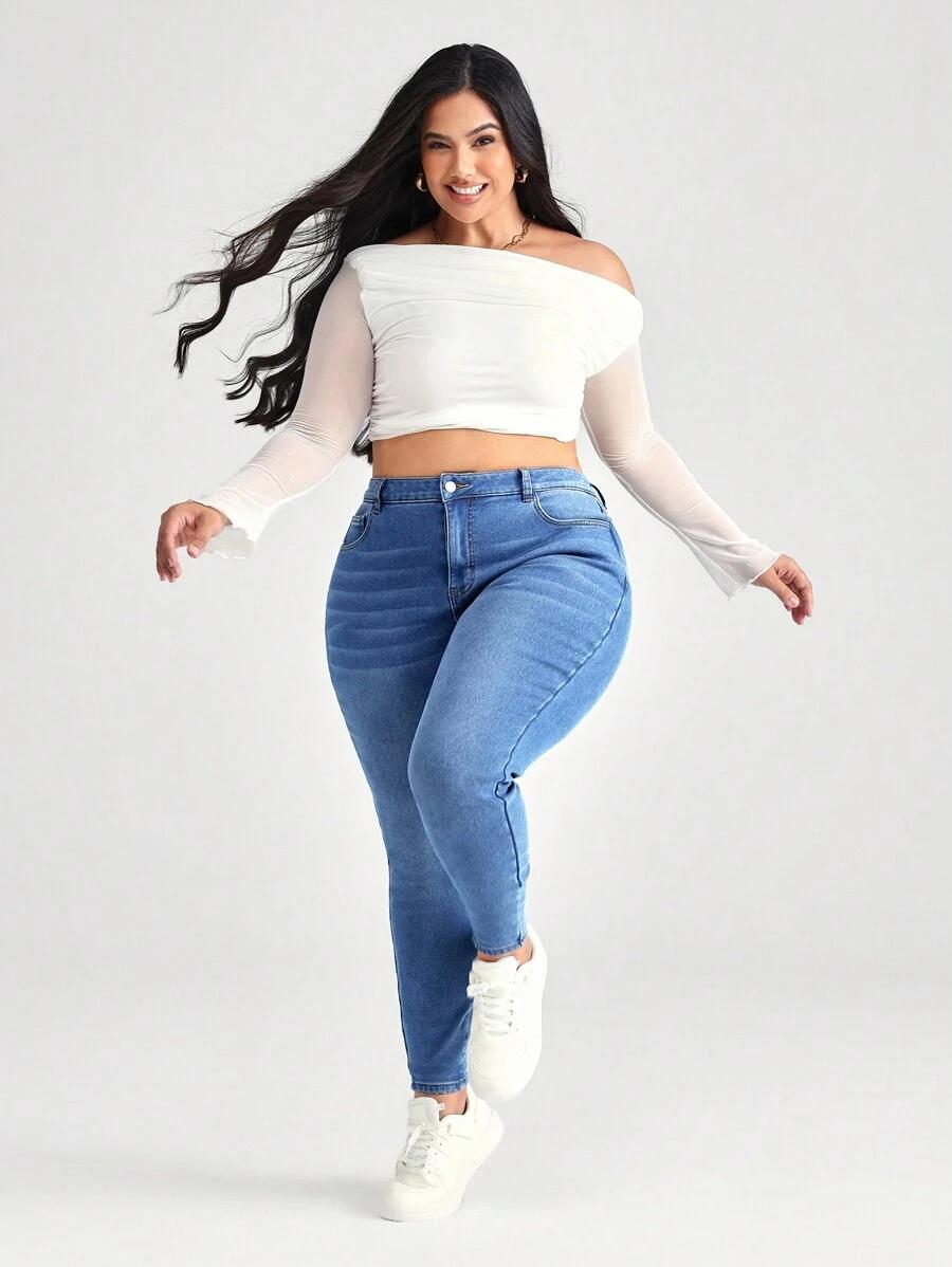 JEANSY DAMSKIE SLIM PLUS SIZE BAWEŁNA WYSOKI STAN