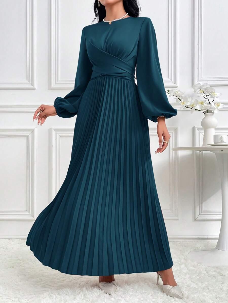 NIEBIESKA PLISOWANA MAXI SUKIENKA