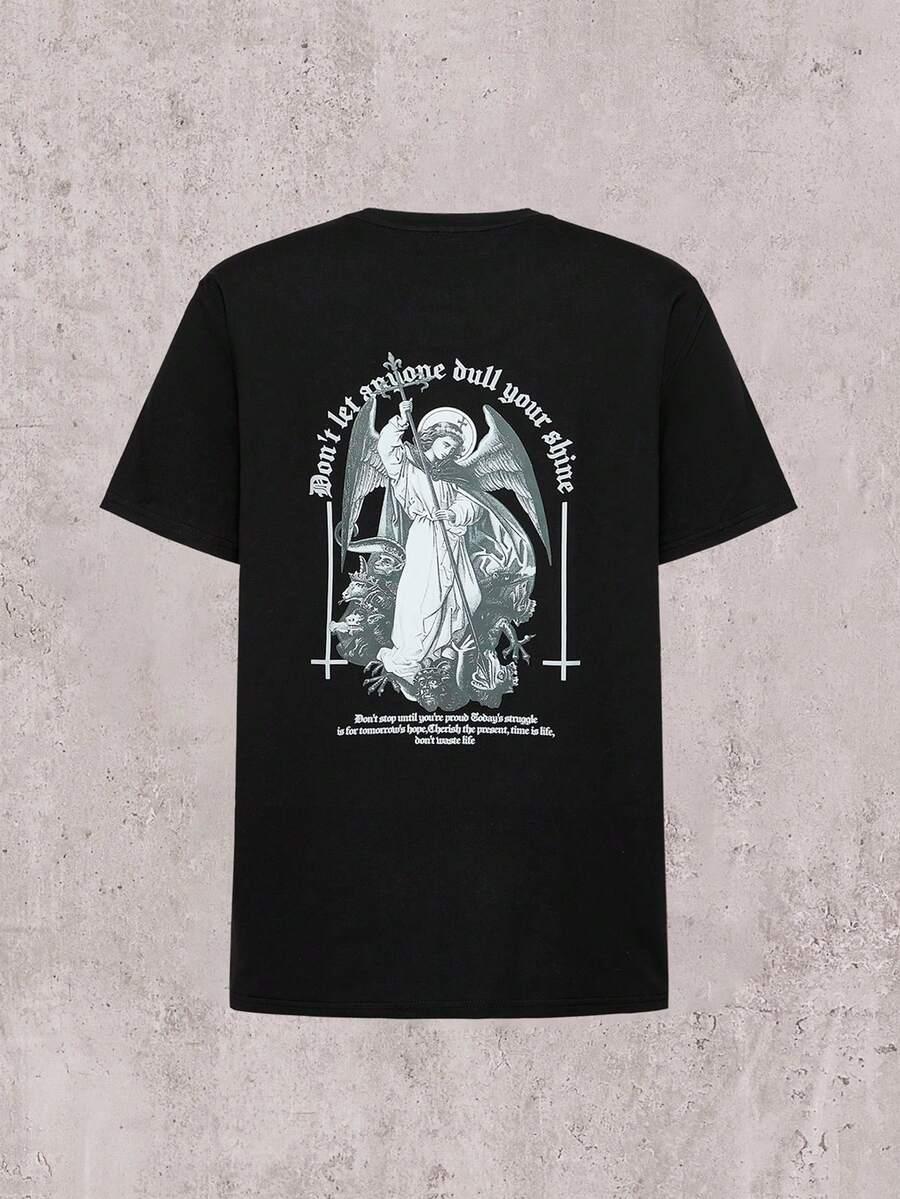 czarny t-shirt nadruk