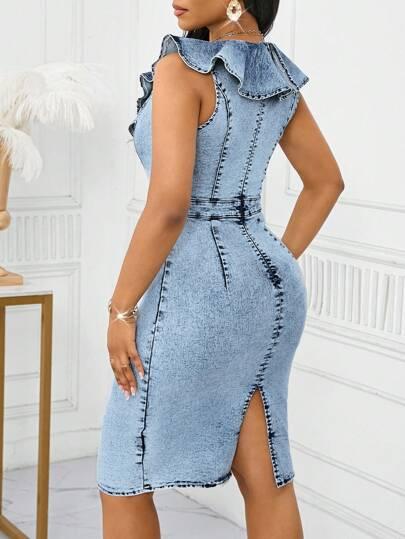 niebieska sukienka jeans 