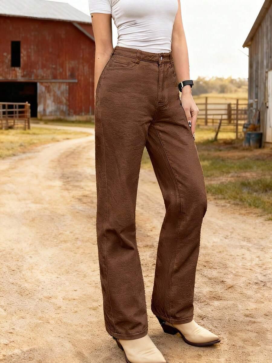 brązowe spodnie jeans 
