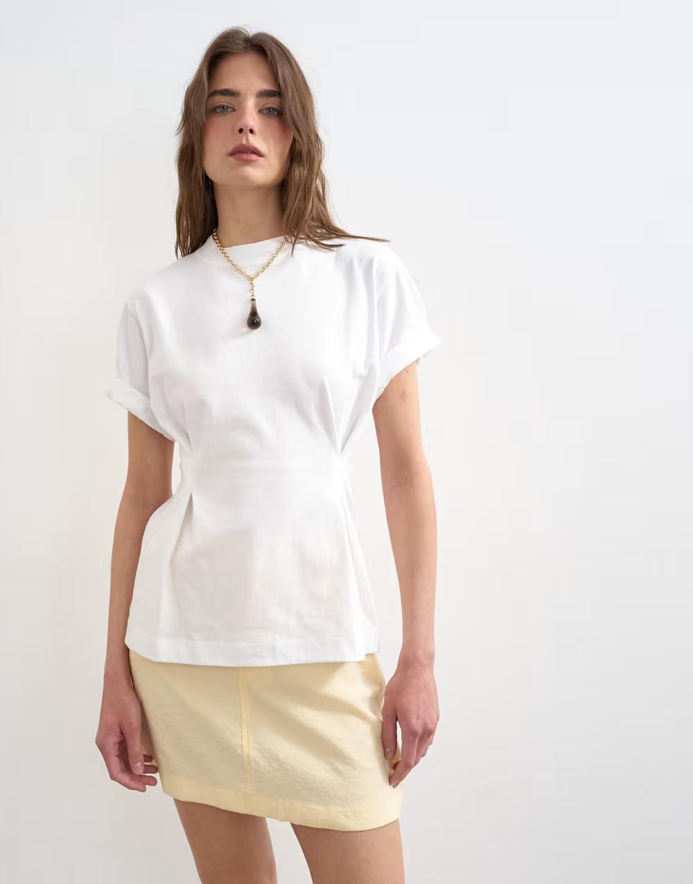 BIAŁY BAWEŁNIANY T-SHIRT OKRĄGŁY DEKOLT
