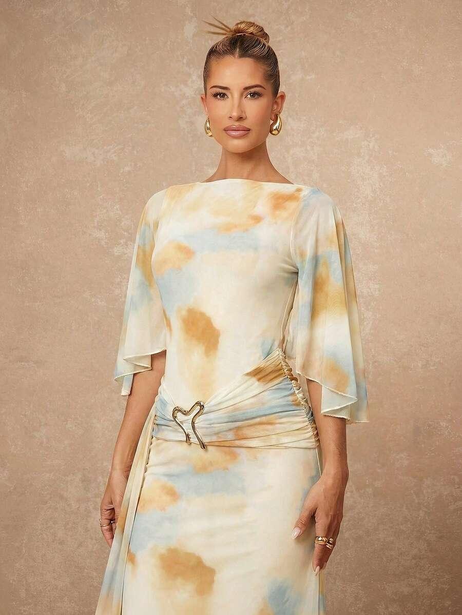 maxi sukienka rękaw 3/4