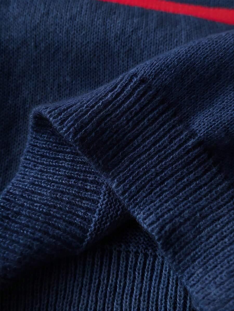 granarowy sweter okrągły dekolt flaga 