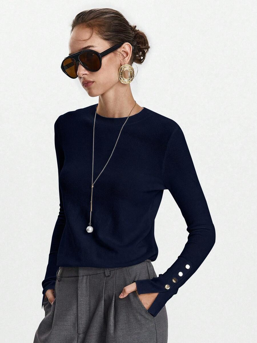GRANATOWY SWETER GUZIKI