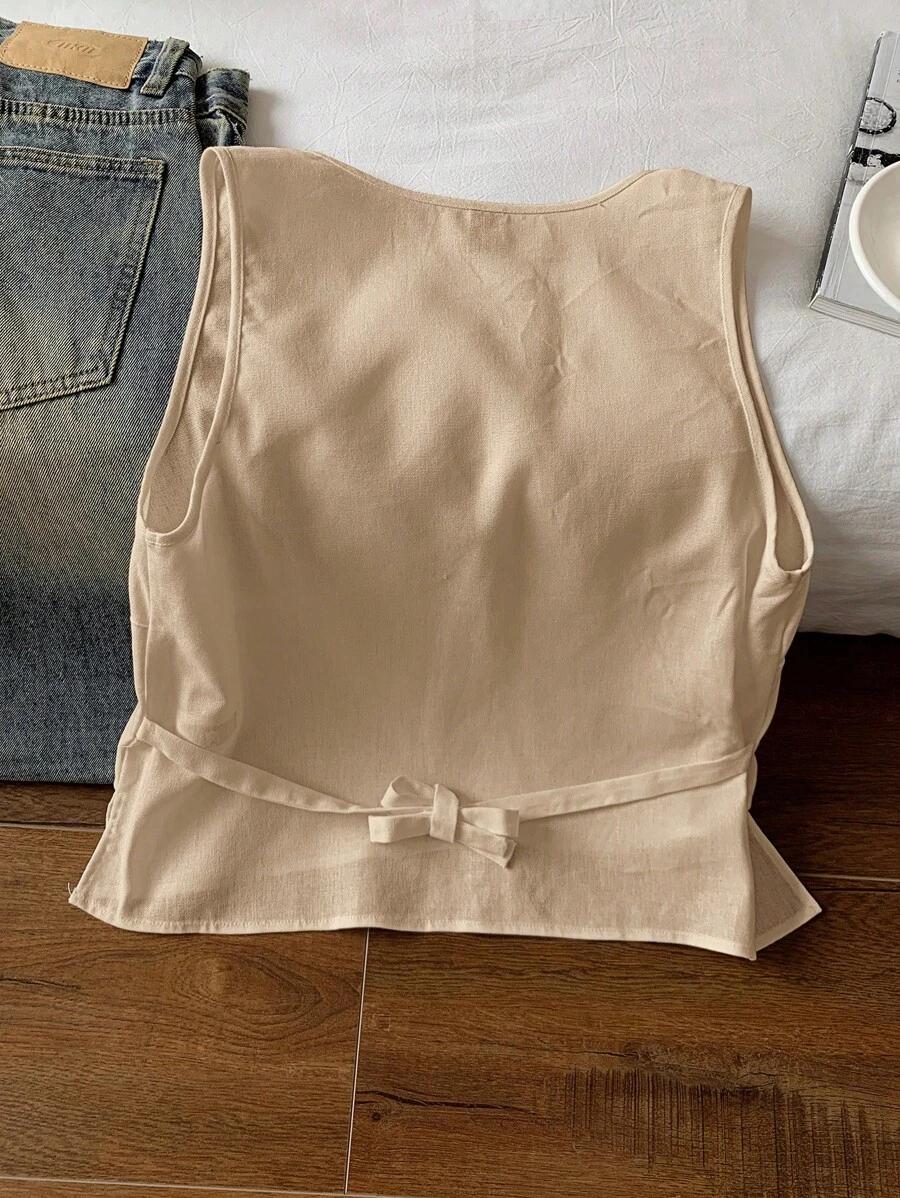 BEŻOWY TOP BEZ RĘKAWÓW v-neck