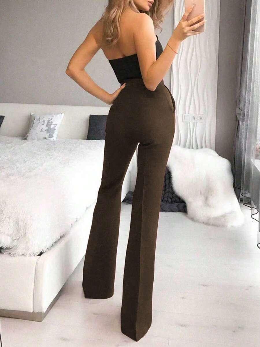 BRĄZOWE ELEGANCKIE SPODNIE kant