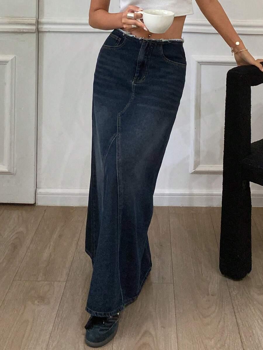 maxi spódnica jeans ripped