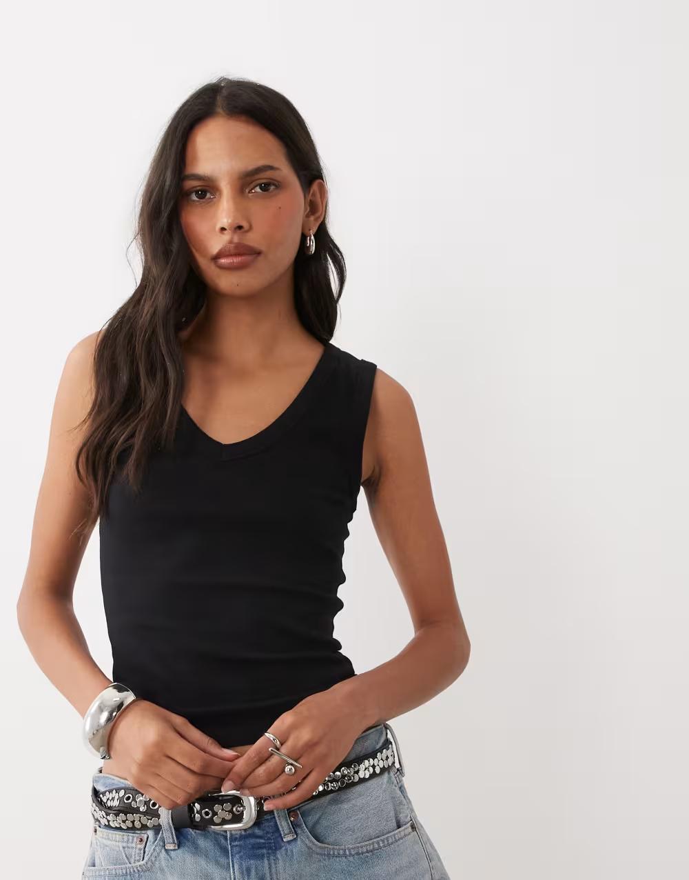 czarny top v-neck casual