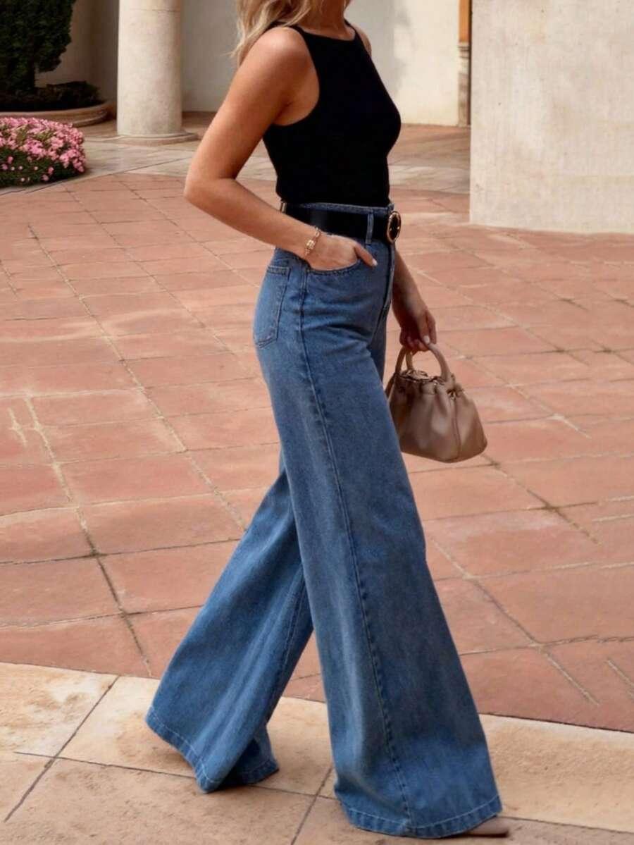 NIEBIESKIE SPODNIE JEANS WIDE LEG
