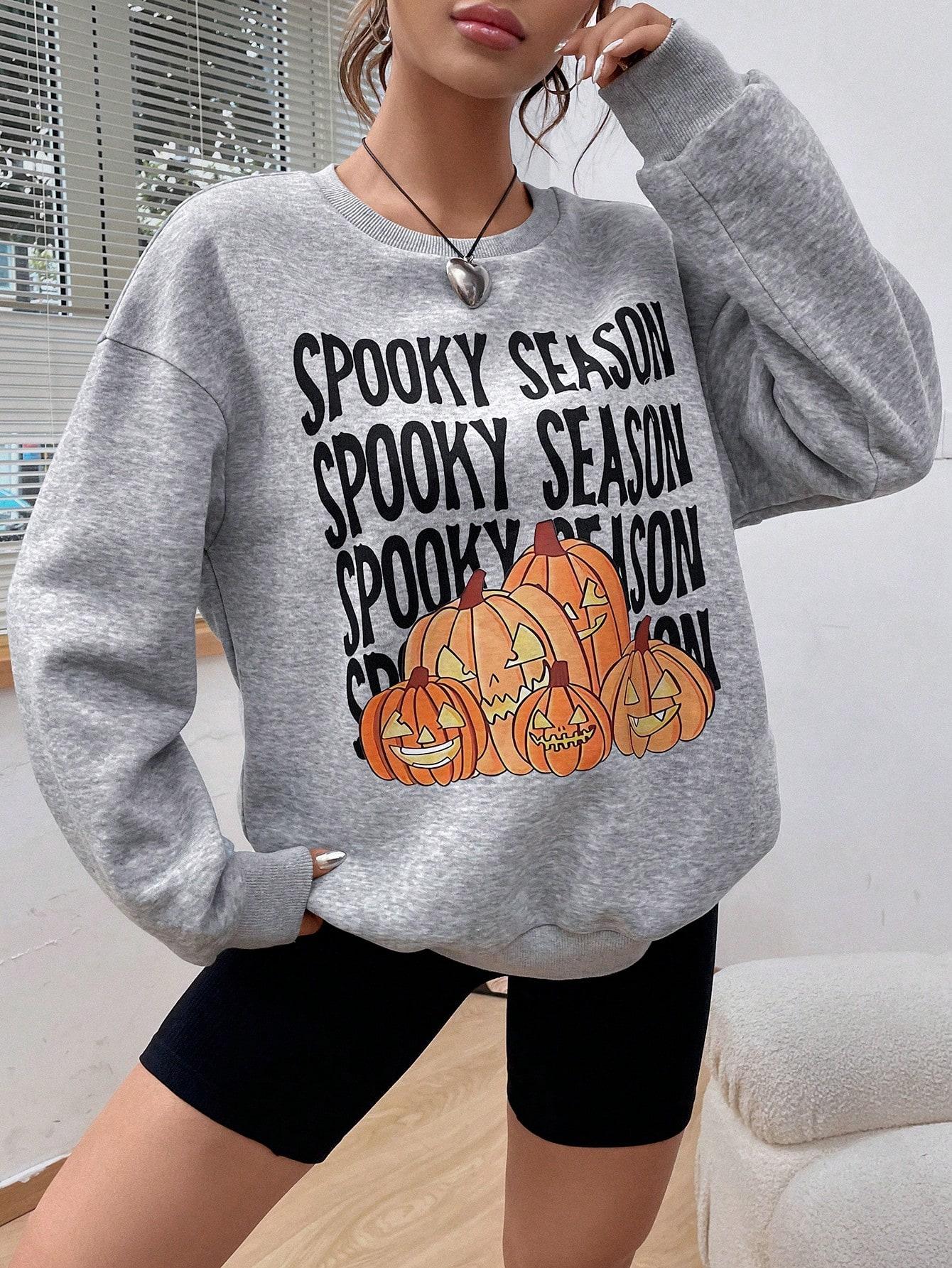 szara bluza oversize print napisy spooky season