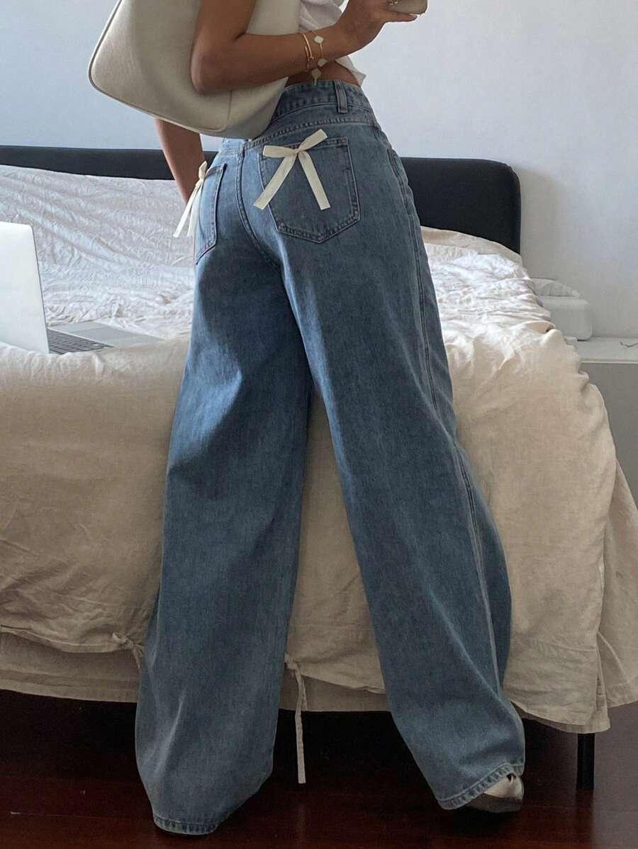 SPODNIE JEANS WYSOKI STAN KOKARDY 